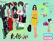 Mimi Dots Dress Up game screenshot showing a girl in a cute, Korean-style outfit with a polka-dot pattern, a purple scarf, and stylish eyeglasses.