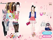 Pink Angel Dress Up game screenshot showing a girl with beautiful pink hair and a glamorous pink dress, surrounded by pink-themed accessories.