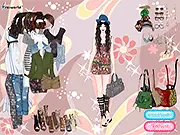 Bohemian Big Wave Hair Dress Up game screenshot showing a girl with voluminous long, curly hair wearing a flowing bohemian dress and earthy accessories.