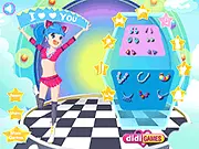 Beautiful Cheerleader Dressup game screenshot showing a young girl in a stylish, colorful cheerleader uniform holding pom-poms, ready to support her team.