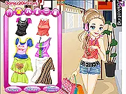 A fashionable student model trying on a trendy new outfit and accessories for college in the free online game Shopping for College