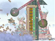 Rubble Trouble Moscow free online demolition game gameplay image showing an exploding building in a snowy city