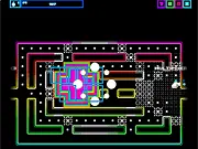 Rainbogeddon game screenshot, psychedelic multiplayer pixel munching maze action