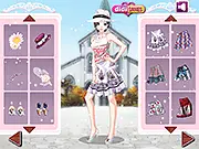 European Retro Fashion Dress Up game image showing a stylized model wearing 80s or 90s-inspired vintage clothing. Play free online fashion game.