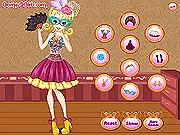 Masquerade Ball free online dress up game - a woman named Jenny wearing a glamorous ball gown and a feathered mask