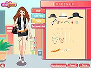Shopping Day Dress Up game image showing a girl trying on fashionable new dresses during a sale. Play free online shopping and dress up game.