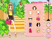 Screenshot of The Famous Blogger dress-up game, showing the character Diane ready for a blog photoshoot with various clothing options and fashion accessories, play online