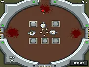 Screenshot of Blast Pit online tower defense game, showing strategically placed weapons firing at incoming enemy waves.