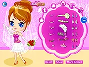 Screenshot of Windmill Wedding online dress-up game, featuring a couple in beautiful wedding attire with a European windmill in the background.
