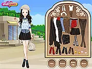 Street Shots game image showing a beautifully dressed girl posing in a stylish street fashion outfit. Play free online urban dress up and style game.
