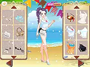 Party on the Beach game image showing a girl dressed in stylish summer fashion with perfect makeup, ready for a beach party. Play free online dress up and makeover game.