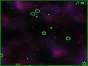 Screenshot of Upgradaroids gameplay, showing a small spaceship shooting at large asteroids and enemy ships in space, retro arcade game, play online