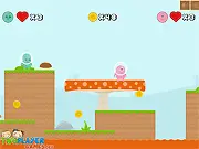 The character jumping over a large gap while collecting coins and avoiding downgrade boxes in the free online game Hardest Run