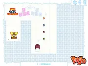BubbleBoy online game screenshot, showing a small character trying to collect colorful triangles while avoiding spikes under the force of gravity.