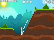 Screenshot of Just Golf showing a golf ball on a green course, with on-screen controls for setting power and angle, and a wind indicator.