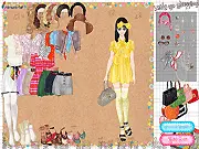 Screenshot from Vintage 1970s dress up game showing a girl styled in a retro outfit, including large-frame sunglasses and a patterned tunic dress.