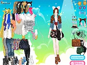 Screenshot of Korean Amusement Park Dress Up game showing a girl styled in a cute, trendy outfit with playful animal ears and a heart-shaped balloon.
