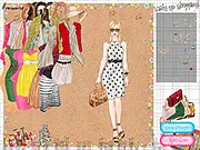 Screenshot from Beautiful Upstart fashion game showing a character wearing a specially cut, elegant coat in bright violet and yellow colors.