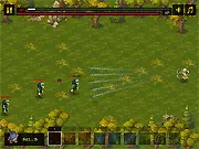 Screenshot of the Royal Guard Archery Defense Online game showing a medieval archer character on a castle wall, aiming a bow and arrow at multiple fantasy enemies approaching from the foreground.