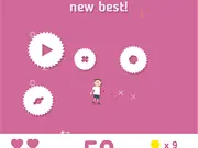 Screenshot of Avoid Game showing the player's character narrowly dodging two large, sharp, rotating blades on an arcade screen.