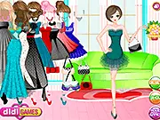 Screenshot of the Prom Queen dress up game showing a girl in a beautiful gown, wearing a tiara and accessories, ready for the prom night.