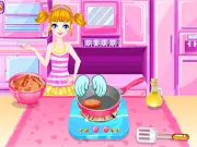 Screenshot of the Burger and Fries Cooking online game showing a plate with a finished burger and golden french fries