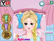 Screenshot of Elsa Hair Loss Doctor online game showing the princess receiving a hair treatment from the player