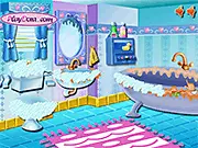 Elsa Bathroom Clean-Up free online game, cleaning and scrubbing the princess's messy bathroom, tidy up game