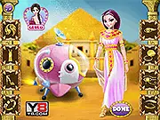 Elsa Time Travel Adventure game screenshot, featuring Queen Elsa next to a time machine, wearing an outfit themed for Ancient Egypt.