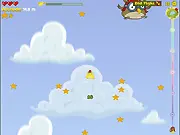 Up in the Sky game screenshot, character flying high in the clouds, collecting yellow stars and avoiding large birds, free online flying game