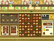 Gameplay screenshot from Sushi Rush showing matched sushi tiles and waiting customers' orders in the free online game