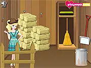 Horse Farm Cleaning Adventure free online game screenshot of cleaning barn and caring for horse on PlayArcadeHub