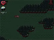 Screenshot of Snail Muncher arcade game, showing the player character in a dark forest environment approaching a glowing, tasty snail.