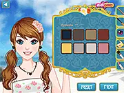 Screenshot from Romantic Bohemian dress up game showing Bella in a floral boho dress and layered jewelry, ready to play online.