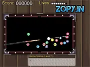 Power Billiards game screenshot, pool table with cue stick ready for a shot, free online billiards game