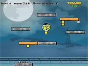 Screenshot of Monsters Mash 3 free online puzzle game showing a boulder rolling towards a zombie and spikes