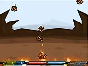 Screenshot of the Fire Element defense-shooter game showing a fire turret battling a wave of various elemental enemies (air, water, and earth)