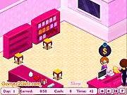 Gift Shop for Lovers free online game image showing a player serving a romantic gift to a happy customer in a bustling store