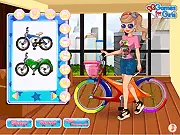 Styling Alice, the editor, with comfy clothes and a colorful bicycle for her New York City ride in the Bicycle Club free online game