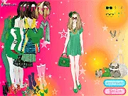 Screenshot of Green Apple Korean Style Dress-Up showing a model wearing a trendy Korean-style outfit primarily in apple green and white colors