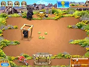 Farm Frenzy 3: American Pie game screen showing the main character Scarlett, farm animals (chickens, cows), and a bear being trapped on the high-tech farm