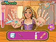 Screenshot of Rapunzel Hand Doctor showing Princess Rapunzel receiving treatment for her injured hand from a doctor