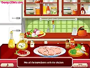 Cooking Frenzy Chicken Fajitas game screenshot, cooking food on a stove with ingredients, free online chef game
