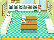 Laundry Manager free online time management game interface showing washing machines and customers.