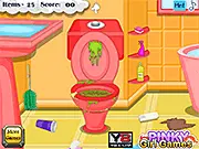 Sofia The First in a messy bathroom, a scene from the free online cleanup game.