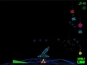 Vector Cannon online game screen showing a turret shooting at colorful vector enemies to defend a planet.