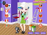 Delightful Painters game, character choosing an outfit to wear while painting the walls, play free online DIY dress up