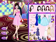 The title screen for Glitter Party Style, a free online dress-up game featuring girls in trendy glittery party dresses.