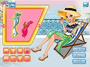 Alice, the main character in the Editor's Pick: Sunbather online dress-up game, sunbathing in a chic summer outfit.