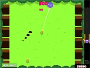 Screenshot of the Knock It Moose free online game showing a purple moose aiming at other moose pieces